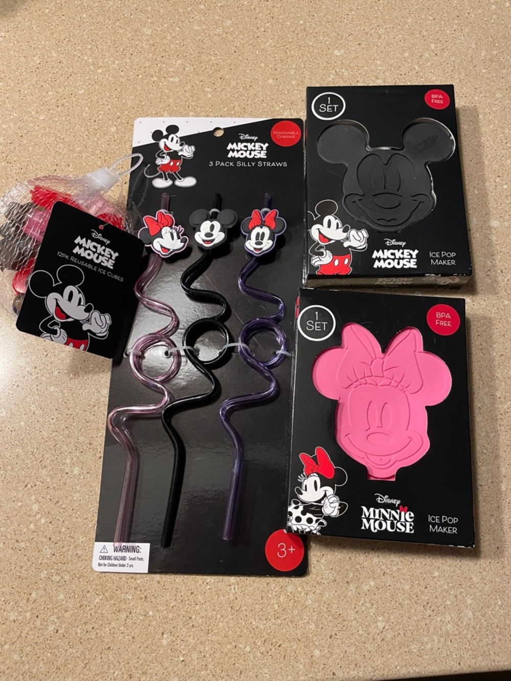 Disney Mickey & Minnie Silly Straw and Ice Pop Set - Pink, Black, Purple